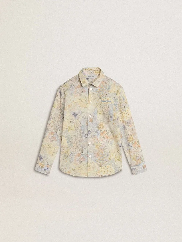 Camicia da bambina in cotone con stampa floreale multicolore