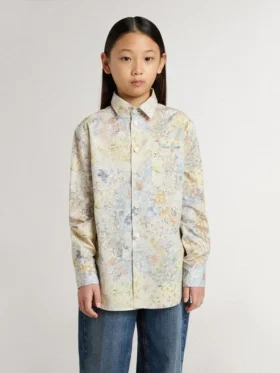 Camicia da bambina in cotone con stampa floreale multicolore