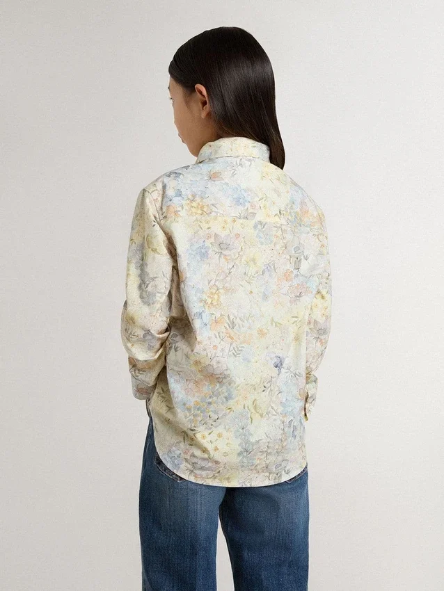 Camicia da bambina in cotone con stampa floreale multicolore