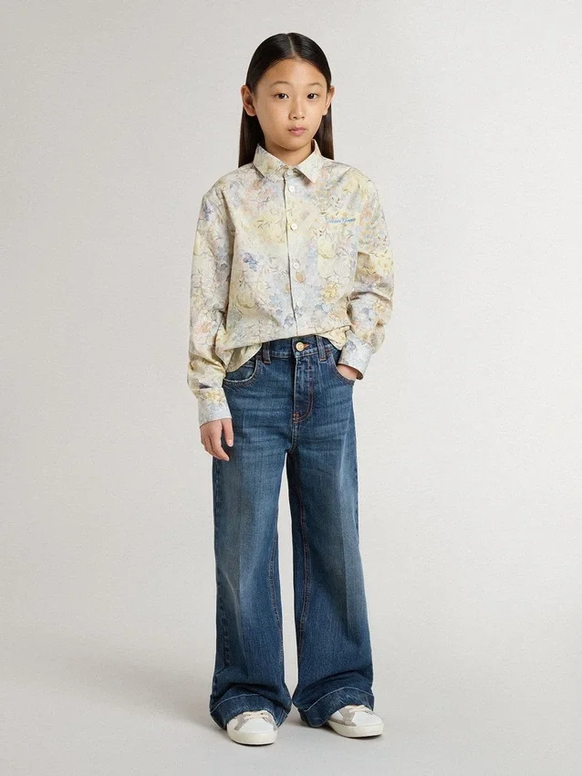 Camicia da bambina in cotone con stampa floreale multicolore