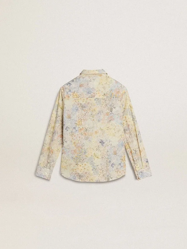 Camicia da bambina in cotone con stampa floreale multicolore