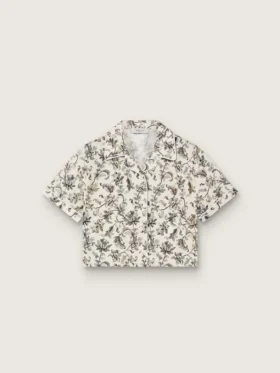 Camicia da bambina Journey a maniche corte in tela di cotone bianca con stampa floreale verde