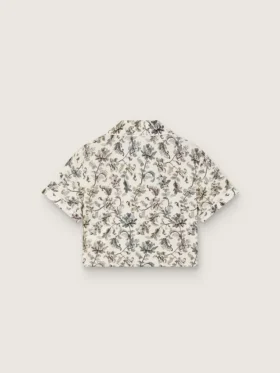 Camicia da bambina Journey a maniche corte in tela di cotone bianca con stampa floreale verde