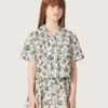 Camicia da bambina Journey a maniche corte in tela di cotone bianca con stampa floreale verde