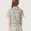 Camicia da bambina Journey a maniche corte in tela di cotone bianca con stampa floreale verde