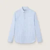 Camicia da bambino in cotone a righe azzurre e bianche con logo ricamato