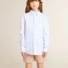 Camicia da bambino in cotone a righe azzurre e bianche con logo ricamato