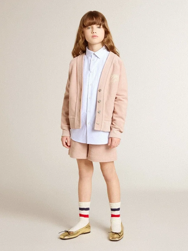 Camicia da bambino in cotone a righe azzurre e bianche con logo ricamato