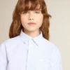 Camicia da bambino in cotone a righe azzurre e bianche con logo ricamato