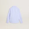 Camicia da bambino in cotone a righe azzurre e bianche con logo ricamato