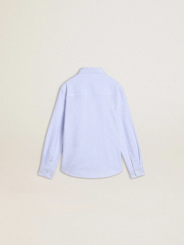 Camicia da bambino in cotone a righe azzurre e bianche con logo ricamato