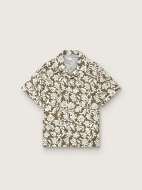 Camicia da bambino Journey in tela di cotone con stampa floreale verde e bianca