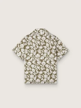 Camicia da bambino Journey in tela di cotone con stampa floreale verde e bianca