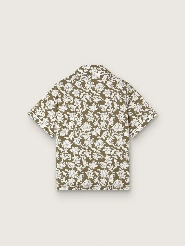 Camicia da bambino Journey in tela di cotone con stampa floreale verde e bianca