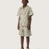 Camicia da bambino Journey in tela di cotone con stampa floreale verde e bianca