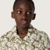 Camicia da bambino Journey in tela di cotone con stampa floreale verde e bianca