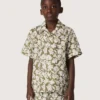 Camicia da bambino Journey in tela di cotone con stampa floreale verde e bianca