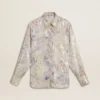 Camicia da donna con stampa floreale multicolore in paillettes