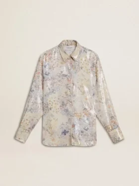 Camicia da donna con stampa floreale multicolore in paillettes