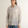 Camicia da donna con stampa floreale multicolore in paillettes
