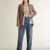 Camicia da donna con stampa floreale multicolore in paillettes