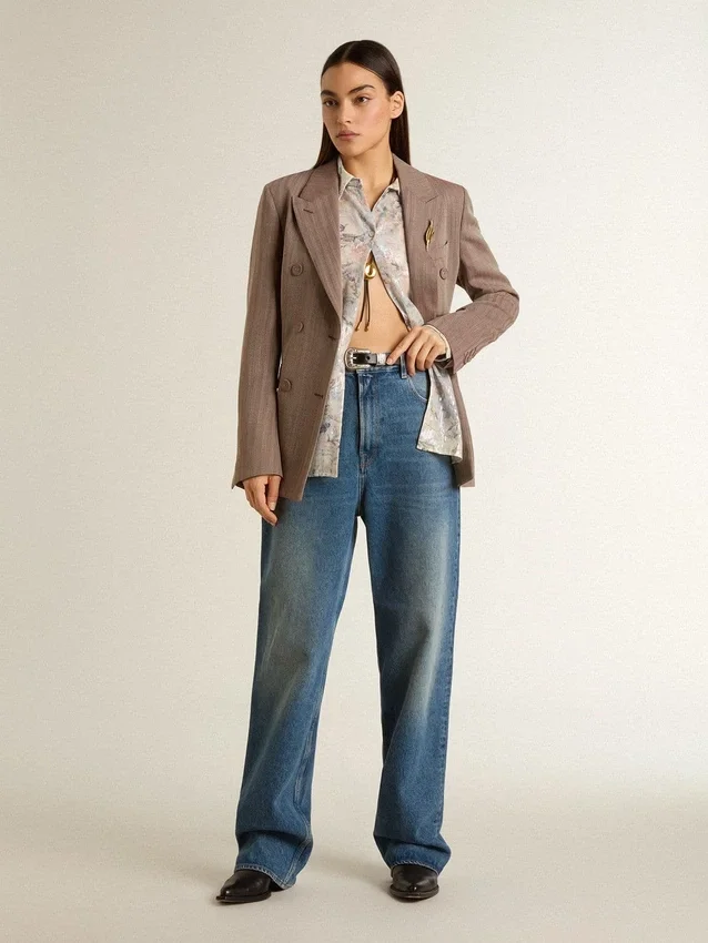 Camicia da donna con stampa floreale multicolore in paillettes