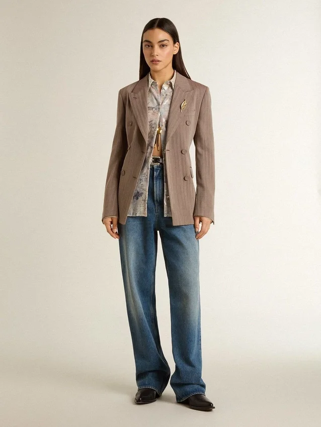 Camicia da donna con stampa floreale multicolore in paillettes
