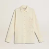 Camicia da donna in cotone color crema con ricami floreali