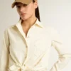 Camicia da donna in cotone color crema con ricami floreali