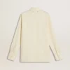 Camicia da donna in cotone color crema con ricami floreali