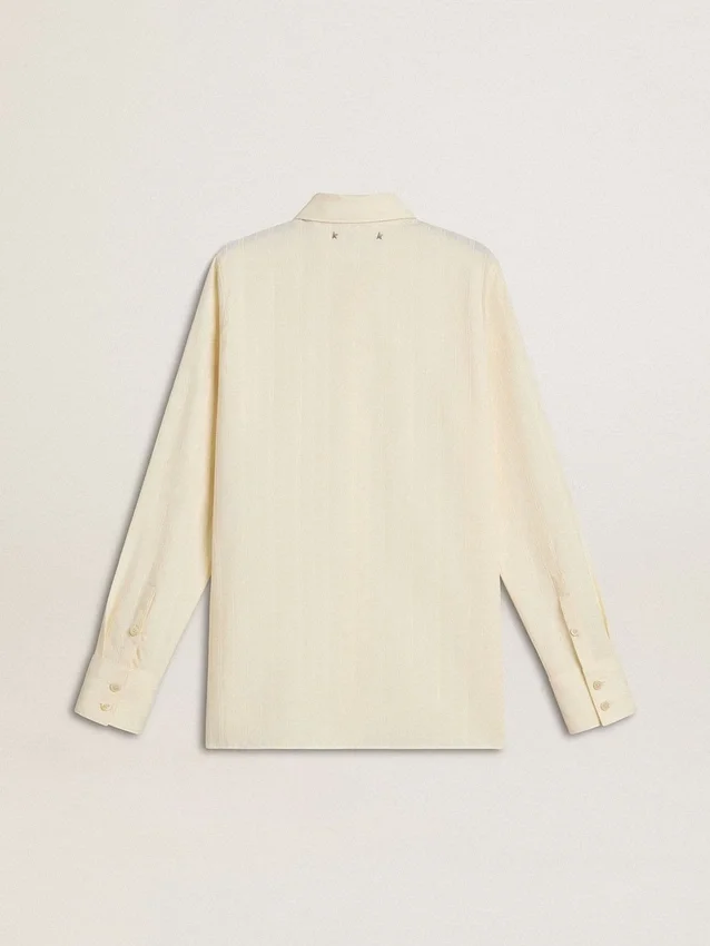 Camicia da donna in cotone color crema con ricami floreali