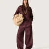 Camicia da donna in denim bordeaux