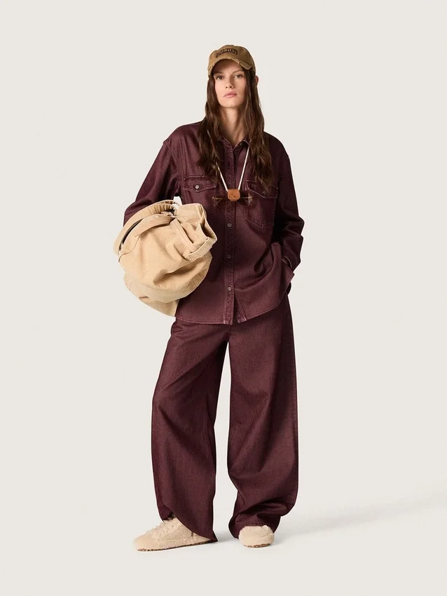 Camicia da donna in denim bordeaux