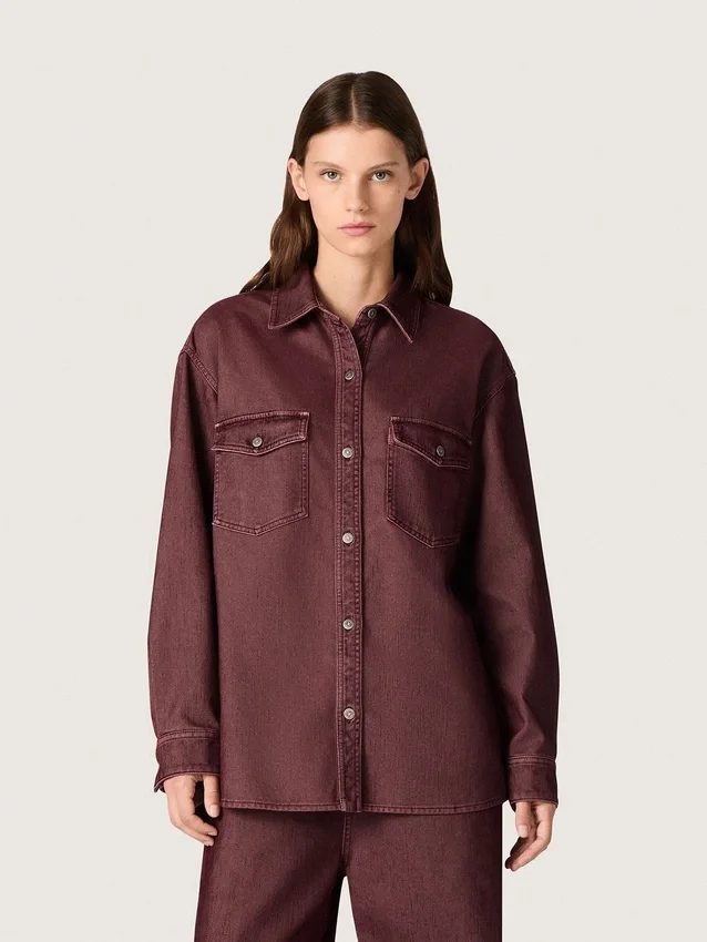 Camicia da donna in denim bordeaux