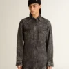Camicia da donna in denim nero con motivo floreale tono su tono