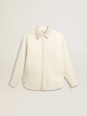 Camicia da donna in misto viscosa e cotone con colletto impreziosito da cristalli