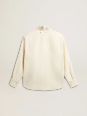 Camicia da donna in misto viscosa e cotone con colletto impreziosito da cristalli