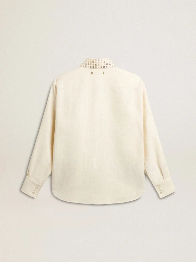 Camicia da donna in misto viscosa e cotone con colletto impreziosito da cristalli