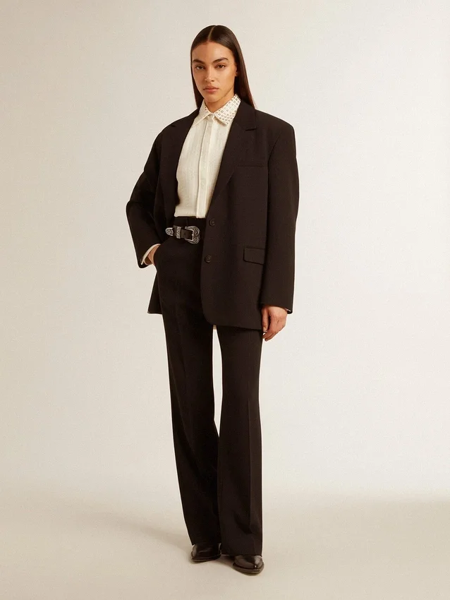 Camicia da donna in misto viscosa e cotone con colletto impreziosito da cristalli