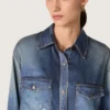 Camicia da donna oversize con effetto denim vissuto