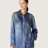 Camicia da donna oversize con effetto denim vissuto