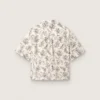 Camicia da donna squadrata in cotone con stampa floreale in bianco e nero