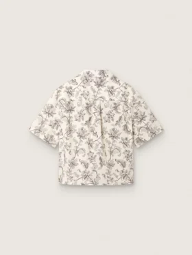 Camicia da donna squadrata in cotone con stampa floreale in bianco e nero