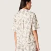 Camicia da donna squadrata in cotone con stampa floreale in bianco e nero