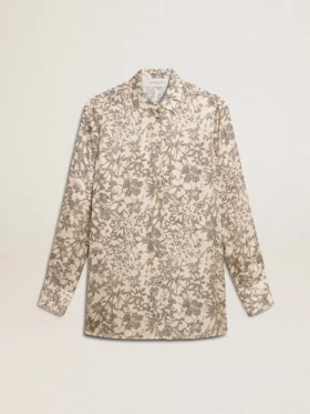Camicia da pigiama da donna in misto seta con stampa floreale