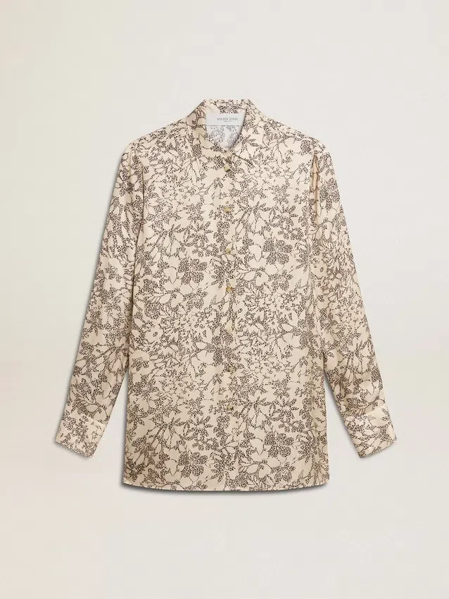 Camicia da pigiama da donna in misto seta con stampa floreale