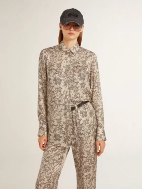 Camicia da pigiama da donna in misto seta con stampa floreale