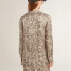 Camicia da pigiama da donna in misto seta con stampa floreale