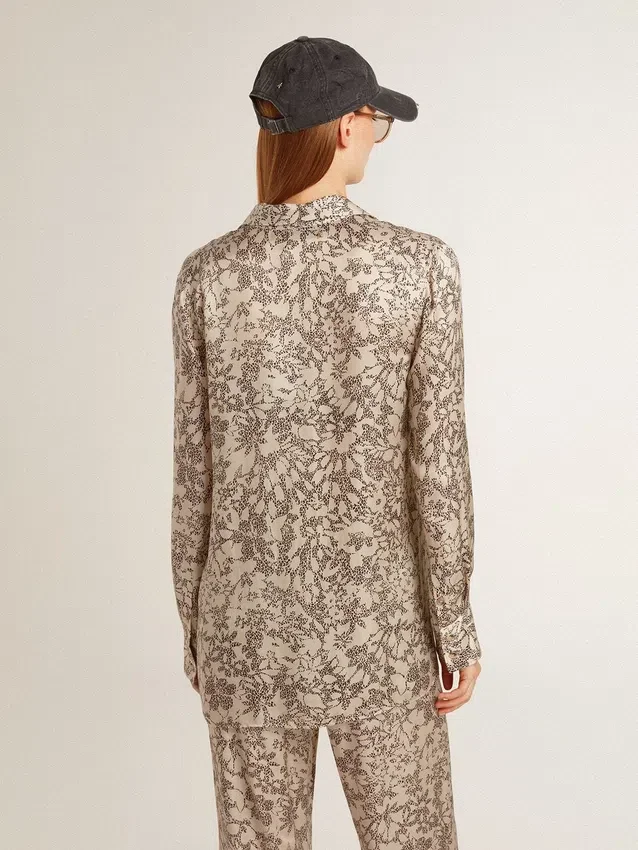 Camicia da pigiama da donna in misto seta con stampa floreale