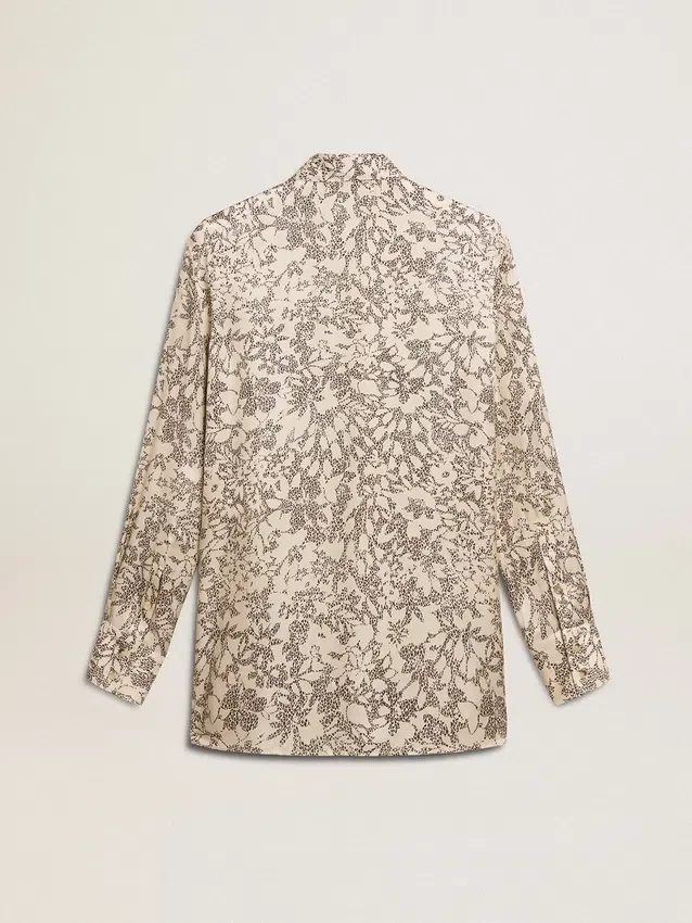 Camicia da pigiama da donna in misto seta con stampa floreale